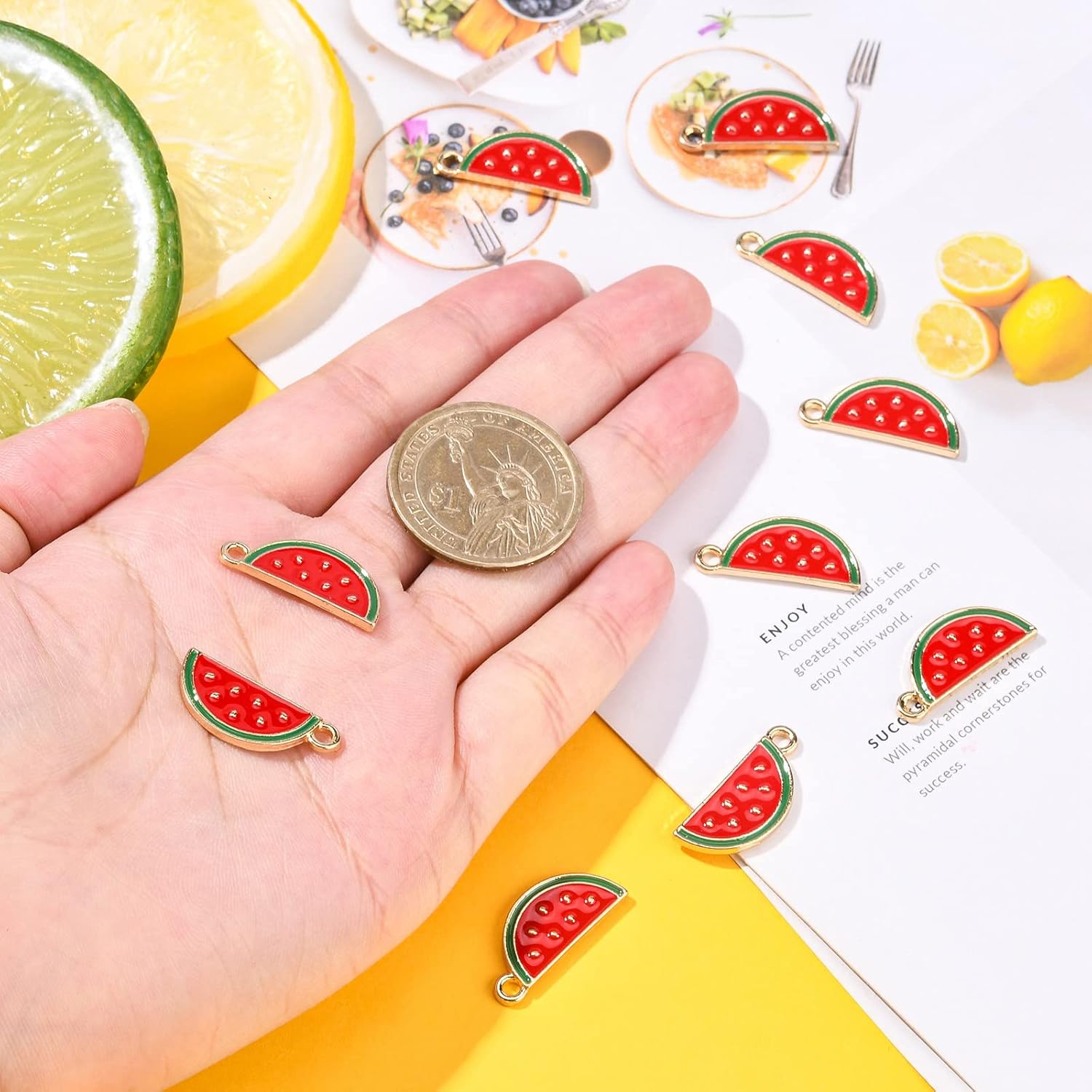 DanLingJewelry 10Pcs Watermelon Slice Charms Alloy Enamel Watermelon Pendants with Loop Summer Fruit Charms for DIY Bracelets Necklaces Keychains Craft Accessories - Image 4
