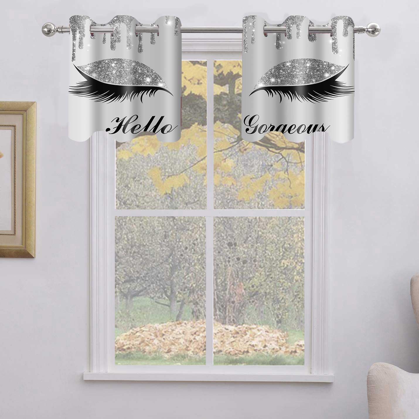 BSPPTI Hello Gorgeous Unicorn Eyelash Print Curtain, (No Glitter No Sequin) Light Grey Drips Room Darkening Thermal Insulated Grommets Drapes for Dining, Bedroom, 42"x 63", 2 Panels, CLLSSP916