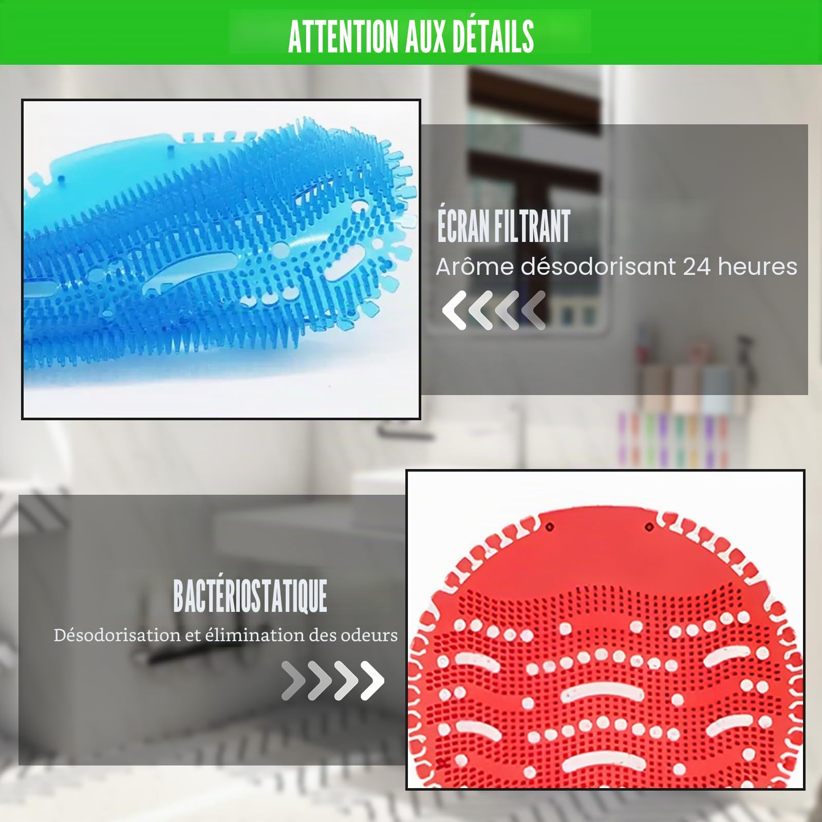Lot de 12 tamis pour urinoir - 6 couleurs - Avec parfum - Effet fraîcheur pendant 30 jours - Pierres urinoirs Pissoir Premium - Filtre universel pour urinoir avec protection anti-éclaboussures
