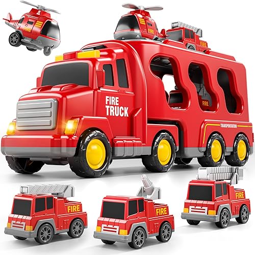 Bennol Juego de Juguetes de Camiones de Bomberos 5 en 1 para Niños de 1-3 3-5 años, Camión de Bomberos para Niños Pequeños de 1 2 3 4 5 6 años,