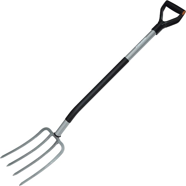 Fiskars Widły do ciężkich, kamienistych gleb, Z 4 zębami, Długość: 122 cm, Wysokiej jakości stal borowa, Szaro-czarny, Ergonomic, 1001413