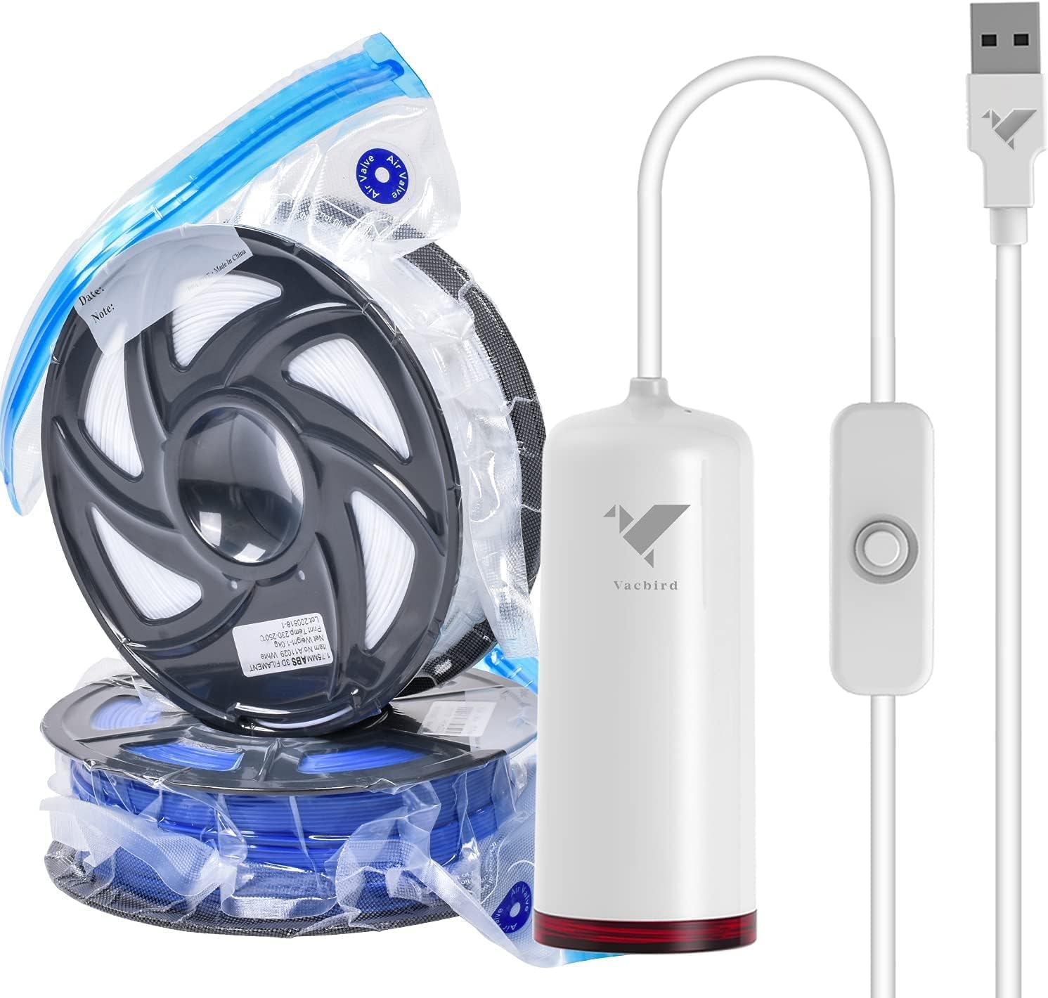 Vacbird 3D Printer Filament Storage Kit, 10 Vacuum Sealed Bags with Electric Pump Vacuum Compression Storage Bags, Prevent Moisture