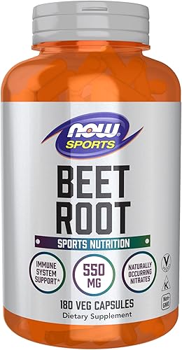 NOW Foods Deportes, remolacha raíz vegetal, nutrición deportiva, apoyo del sistema inmunológico*, 550 MG, nitratos naturales, 180 cápsulas vegetales