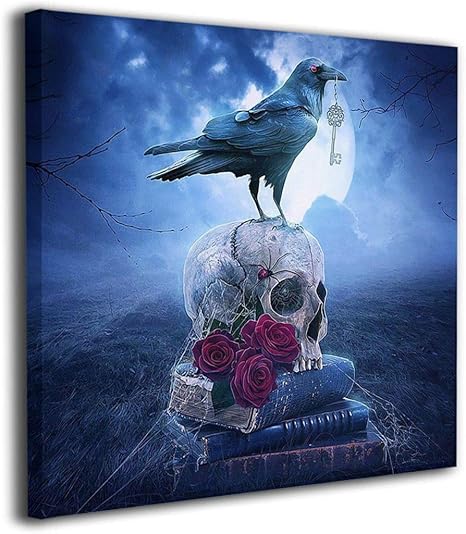 Amazon Co Jp アートパネル 頭蓋骨とカラス フレーム装飾画 アートフレーム バンクシー 壁の絵 壁掛け 壁アート 部屋飾り 背景 壁紙 正方形 完成品 流行 ブーム 50cmx50cm ホーム キッチン