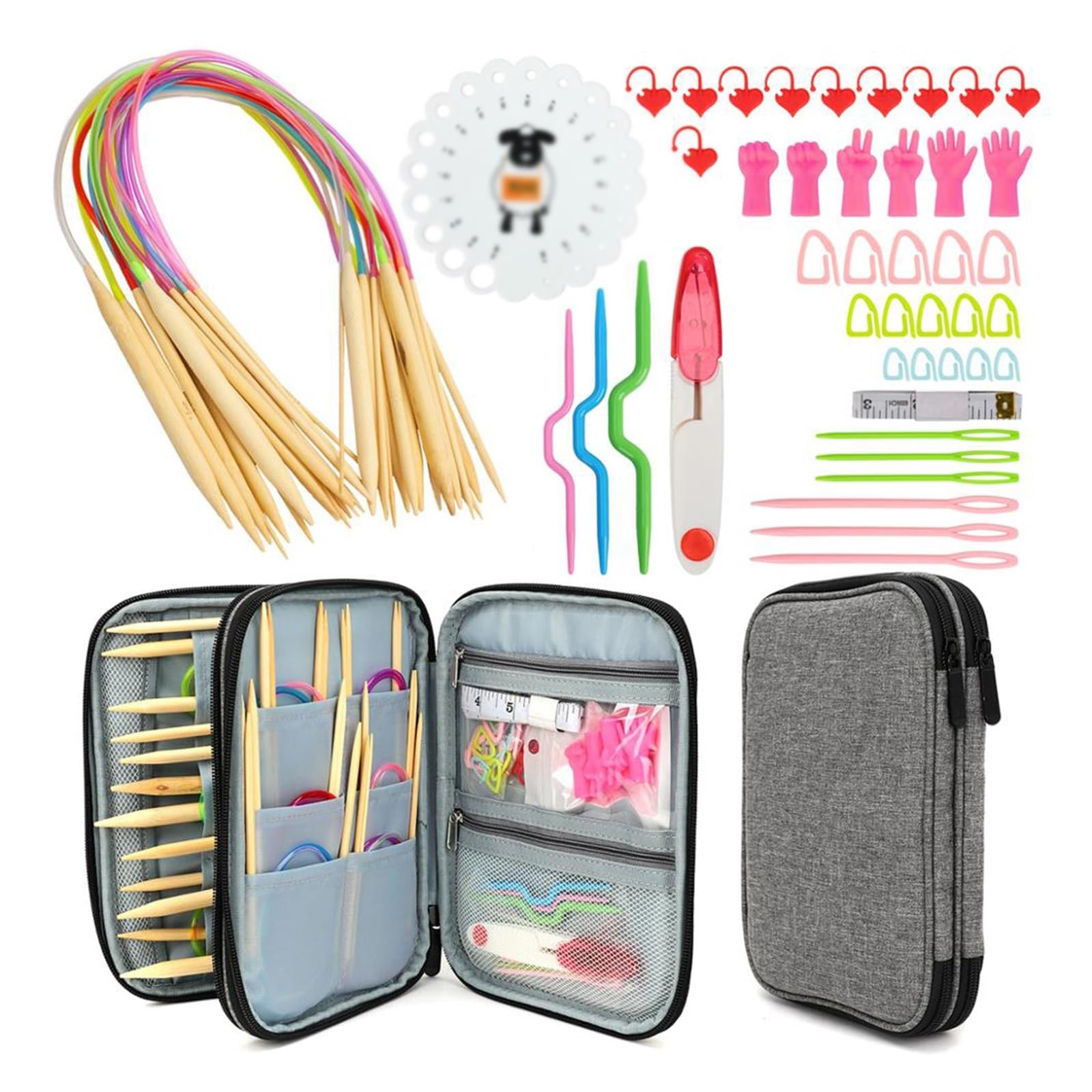 Juego de Agujas de Crochet, Agujas para Tejer, Kit de Agujas, Herramientas de Costura, Calibre, Tijeras, Tejer con Bolsa de Almacenamiento