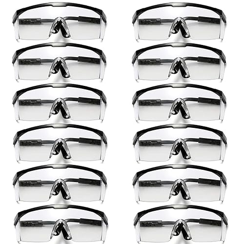 12 lentes de seguridad antivaho con patillas ajustables  Gafas antivaho con lente transparente, gafas protectoras ligeras para hombres y mujeres