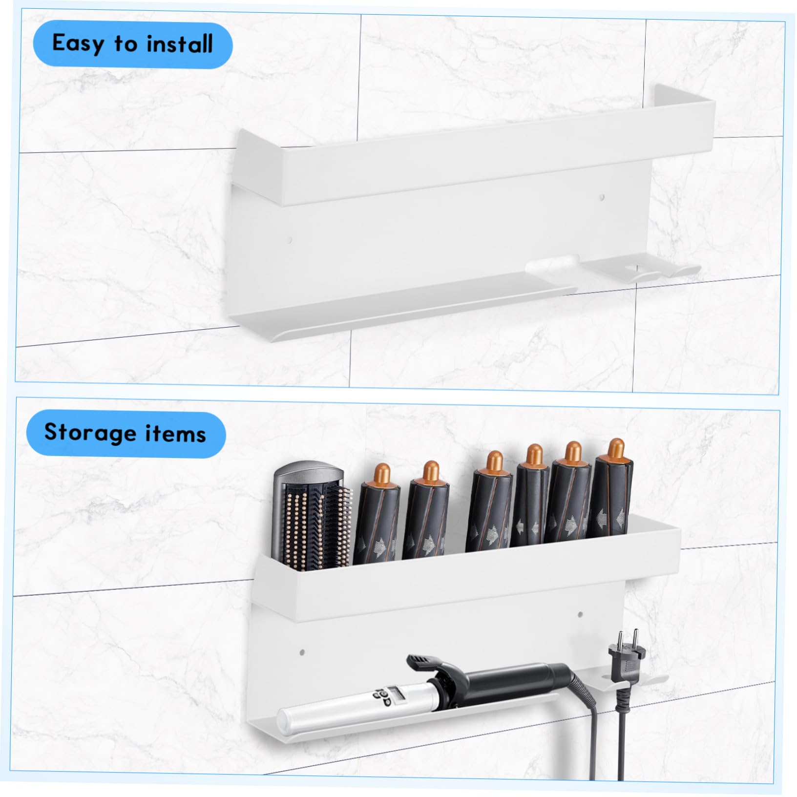 Toyvian Aluminium Haartrockner Halterung Ohne Bohren Wandmontierter Föhnhalter Hitzebeständiger Lockenstab und Glätteisen Organizer Platzsparendes Badezimmer Zubehör Einfache Montage Weiß
