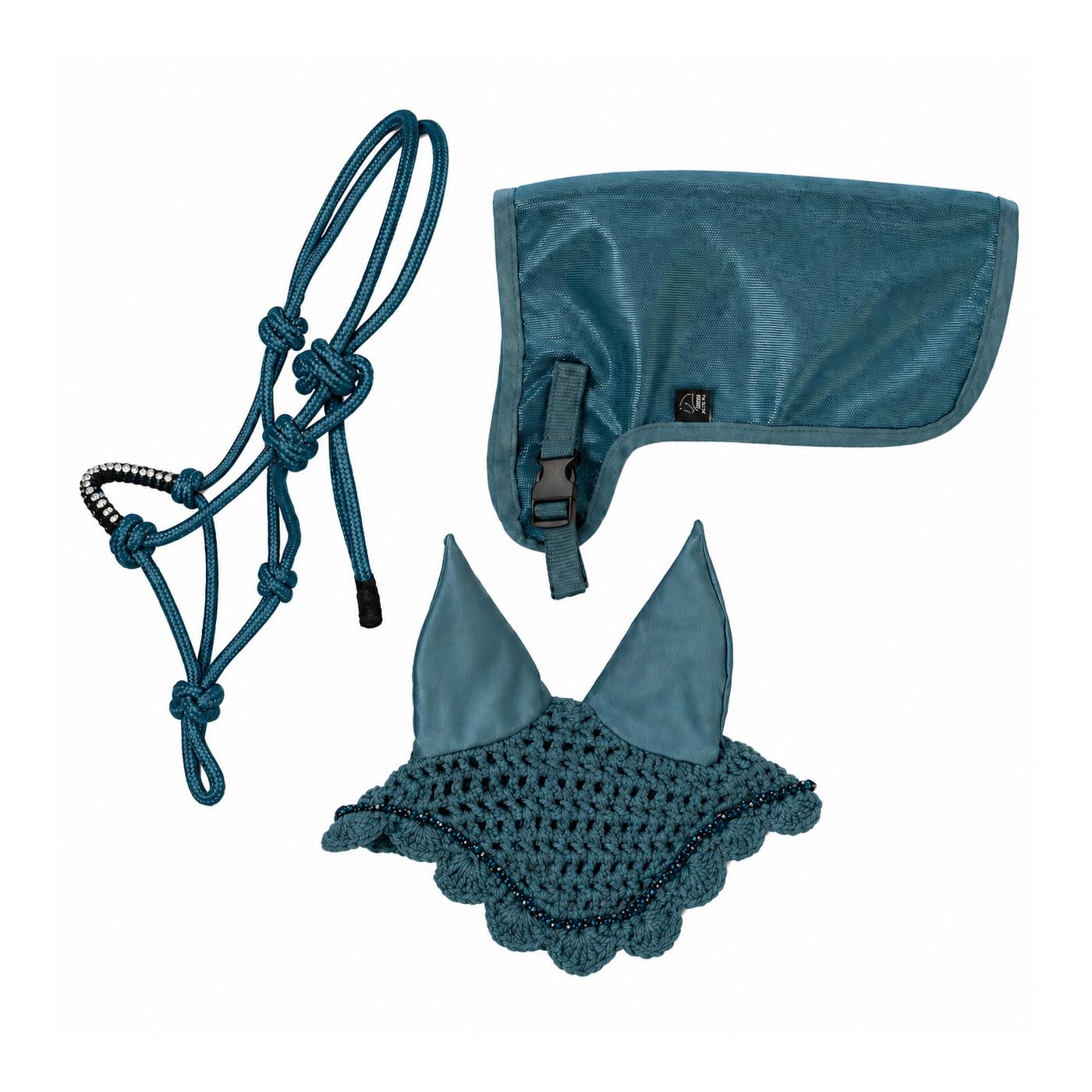 Brama West HKM Hobby Horse Set Ocean Star– Knotenhalfter, Fliegenhaube & Schabracke – Perfekt für Hobby Horsing & Turniere - Türkis