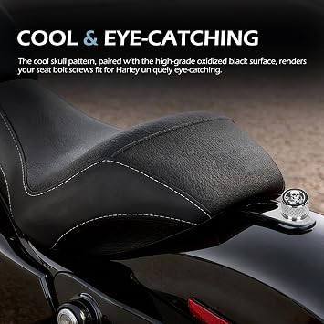Stainless Steel Knurled Fender Rear Seat Bolt Screw, 1/4-20 Thread Chrome Skull Finish with Knob Cover Tab Mount, Compatible with Harley Touring Softail Dyna Sportster CVO Fat Bob 1996-2025