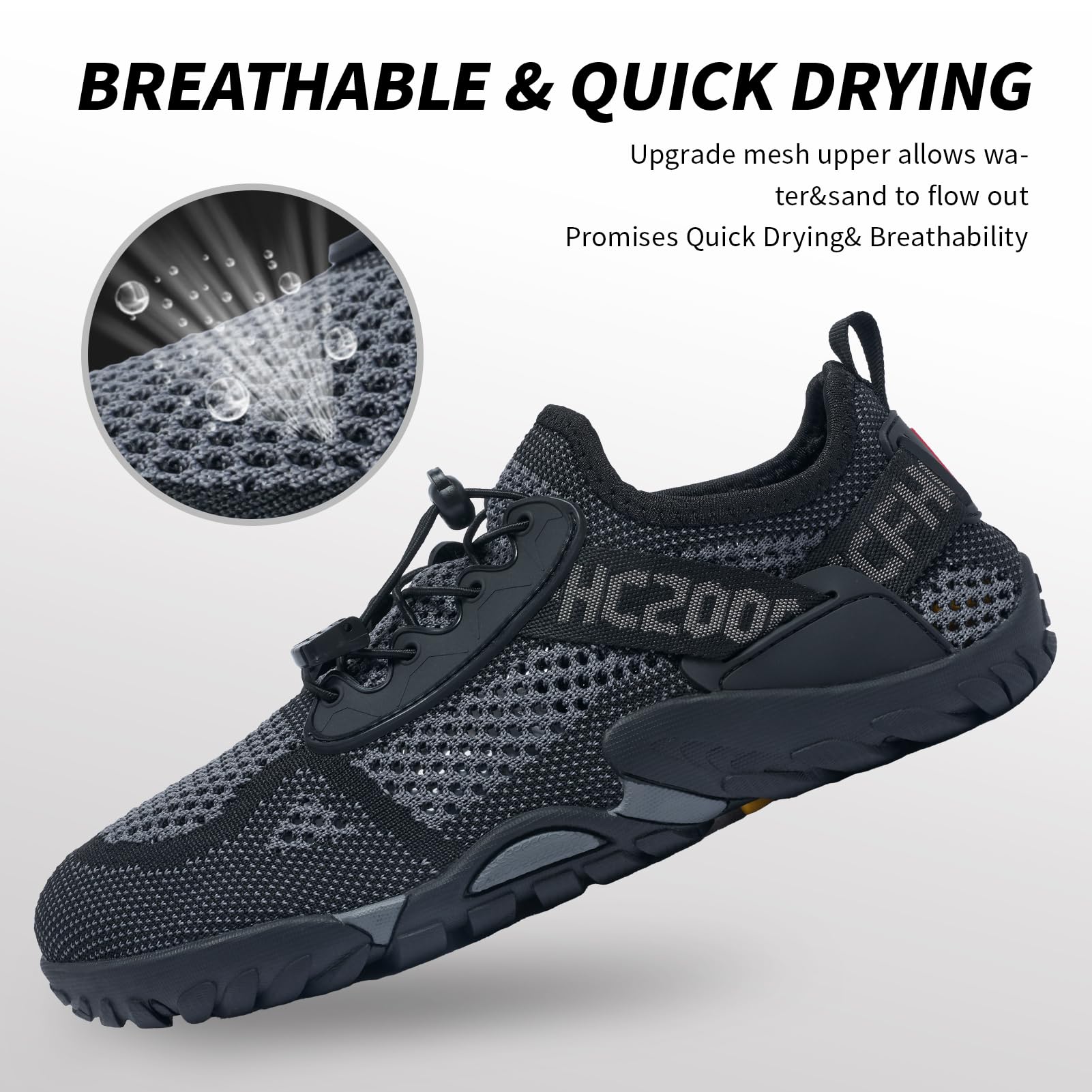 SOBASO Men Water Shoes Quick Drying Beach Hiking Swim Yoga Shoes for Sailing Kayaking Surfing Grey Black