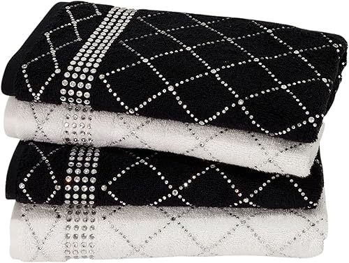 Miniatura 3 de Toalla de mano con patrón de X, duradera, diamantes de imitación brillantes sobre tela de toalla de algodón, para decoración glamorosa del baño del