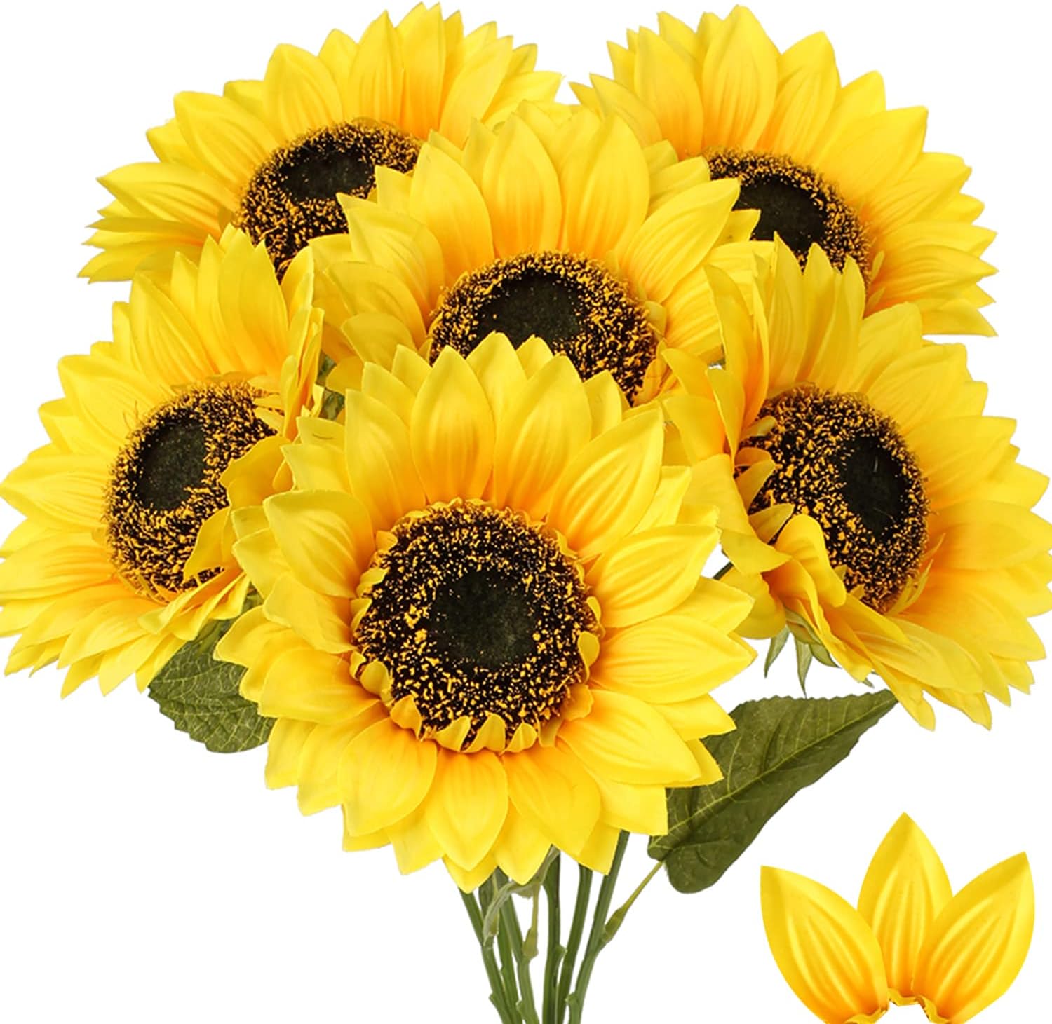 Briful 6 Packs Sunflowers Artificial Flowers 7" Large Silk Sunflowers