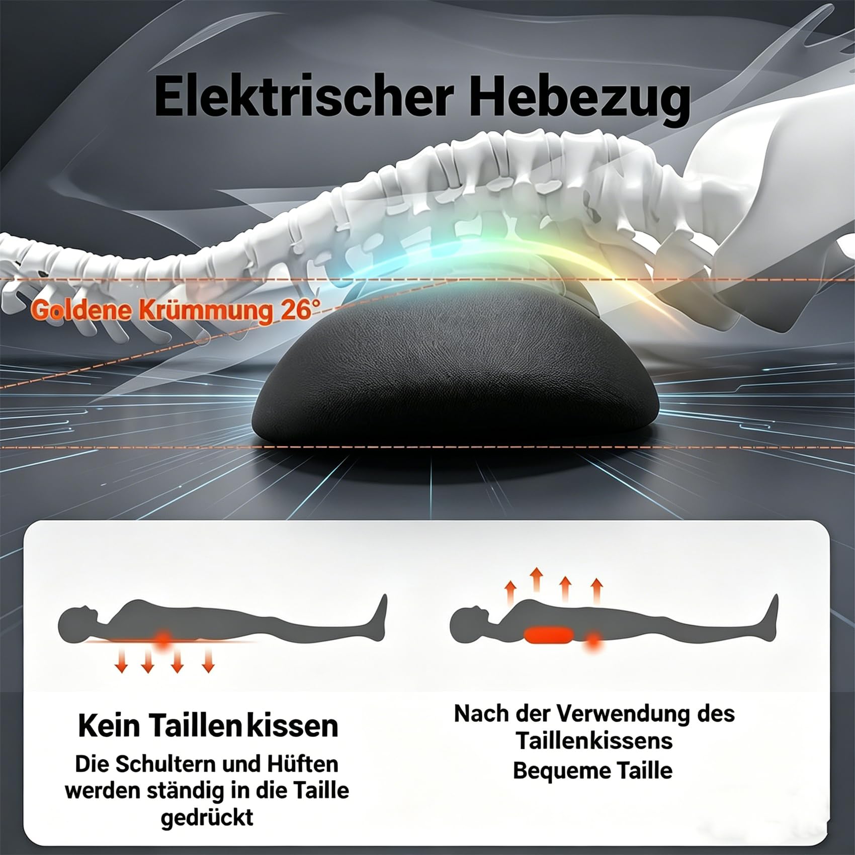 Ergopur 3-Zonen Ergoflow TiefenmassagegeräT, 2026 Neu Ergo Pur MassagegeräT, 3-in-1 RüCkenmassagegeräT Mit WäRme, Vibration und LendenwirbelstüTze für BüRo und Zuhause (Schwarz,Anschließen)