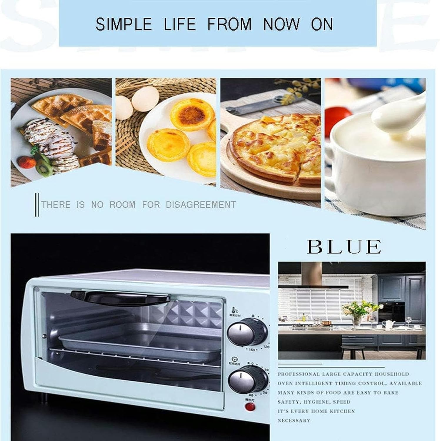 11 Liter Mini Oven, Mini Oven And Pizza Grill, Blue/black, Countertop Oven, Toaster With Time Reminder, Can Bake Bread And Pizza, Default