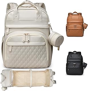 ANWTOTU Leather Baby Diaper Bags with Changing Station,Extra large Capacity Baby Diaper Bag Backpack,Waterproof Baby Essentials(White)