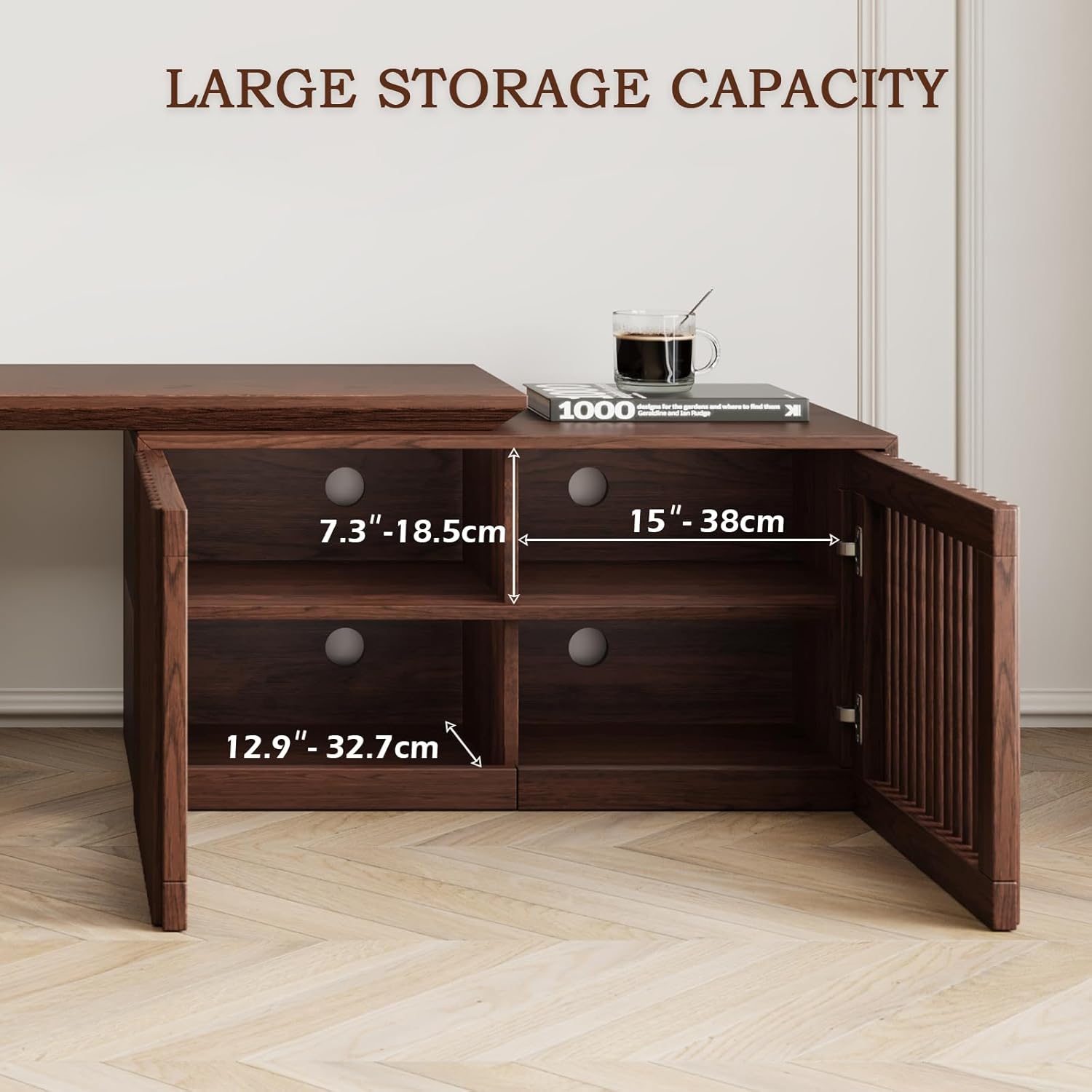 Modern TV Stand, Entertainment Center with Storage, Extendable TV Media Console for Up to 55+ Inch, Minimalist Television Cabinet for Living Room/Bedroom - Walnut (63"-86.6" Extendable)