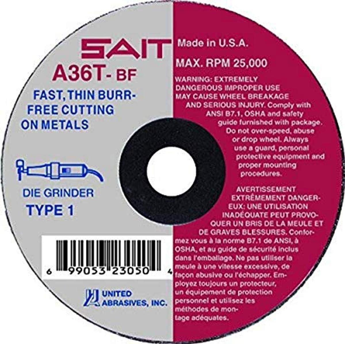 United Abrasives-SAIT 23042 A36T Fast Cutting Thin High Speed Cut-Off Wheels 3" x 1/16" x 1/4", 50 Pack