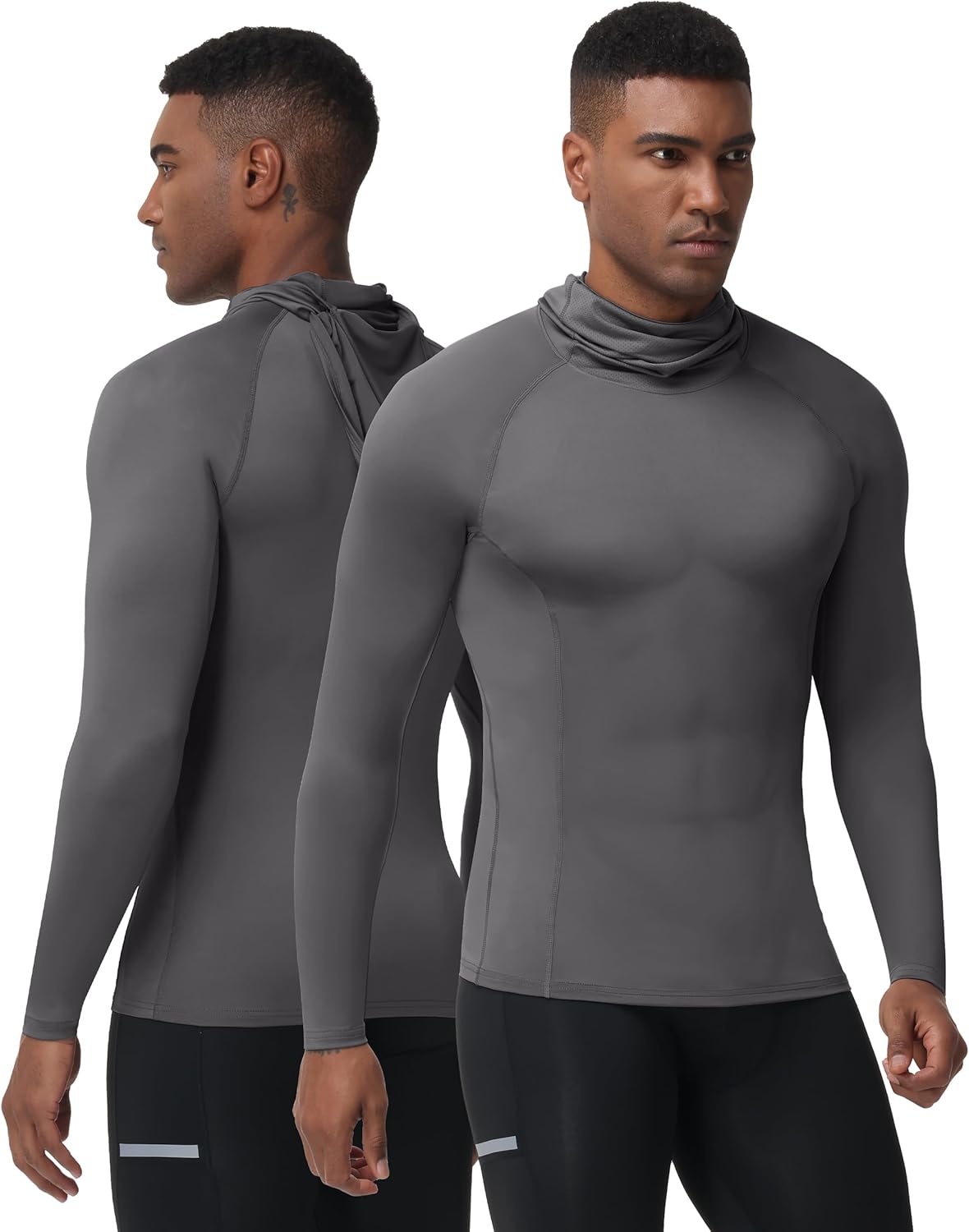 Men's Compression Shirt Hoodie with Mask, Long Sleeve Athletic Base Layer Top, Cool Dry Workout Sports Undershirt - Image 2