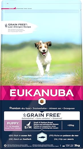 Eukanuba – Pienso para perros cachorros pequeños y medianos Eukanuba grain free pescado azul 3 kg.
