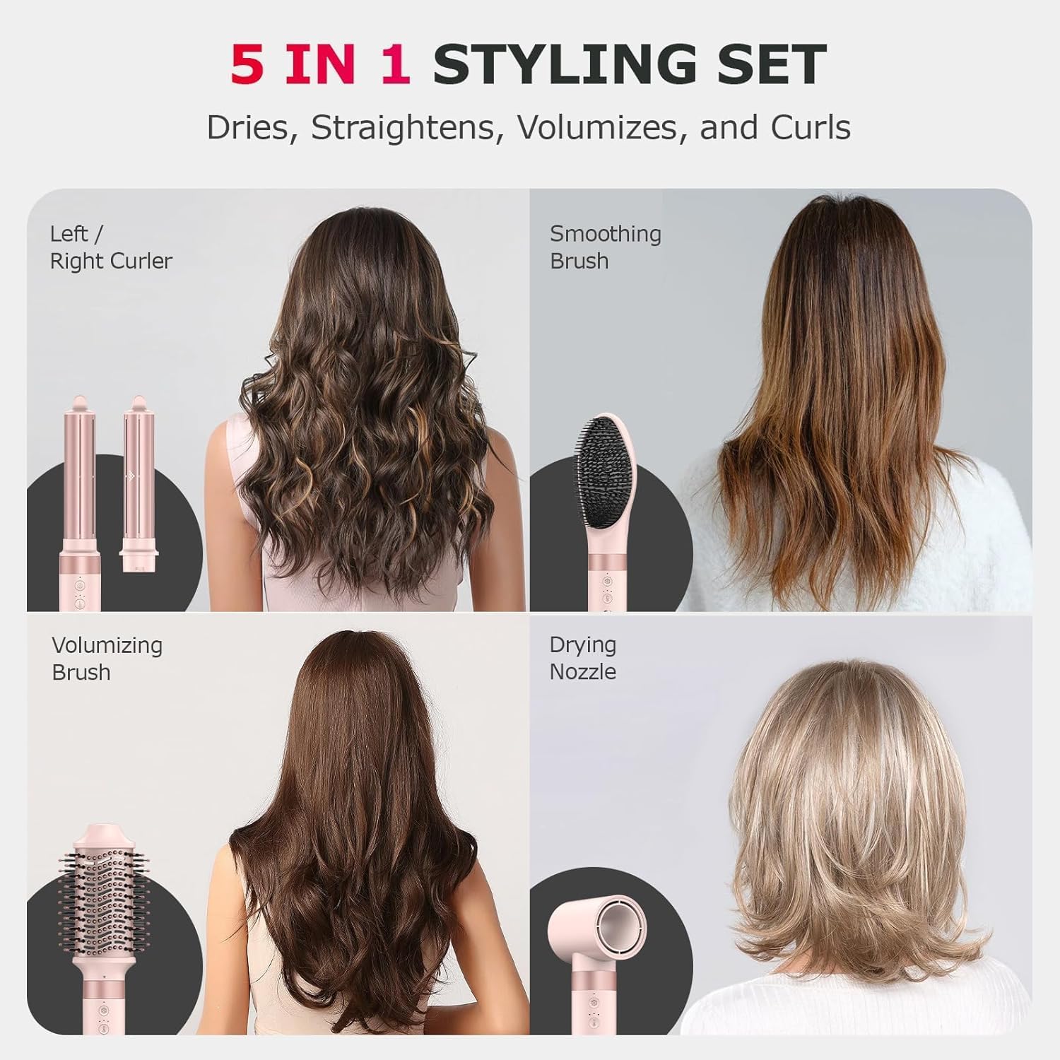 MESCOMB 5 in 1 Air Styler & Spazzola Asciugacapelli, 110000 RPM Multifunzione Asciugatura Rapida, Nessun Danno Termico con Ricci, Liscio Volume con Scatola Portaoggetti Adatto per Fare Regali