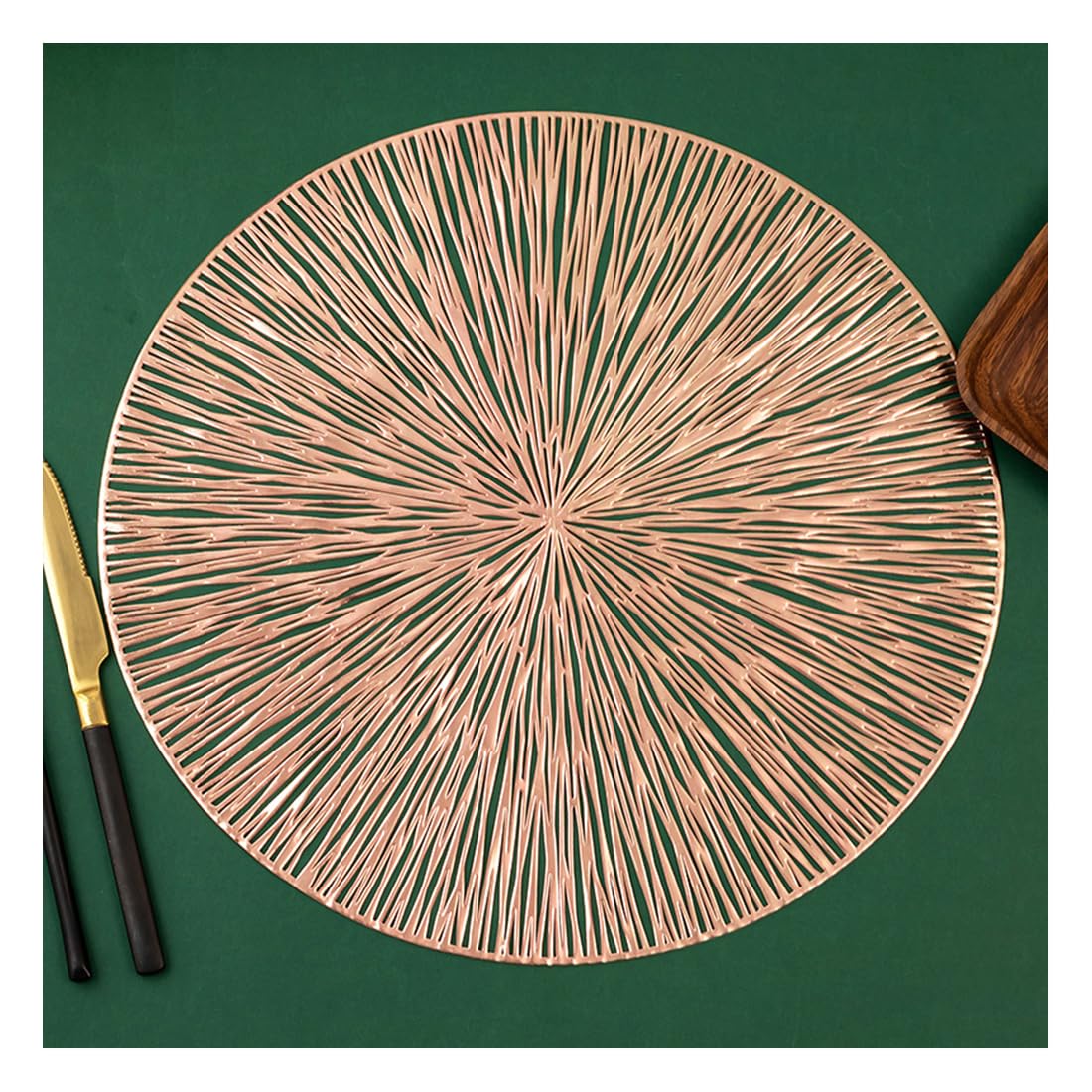 Creative Line Art Round Placemat - 38 Cm / 14,9 Pouces PVC Mat De Table Imperméable, Tapis À Manger Contemporain pour Cuisine, Restaurants,Or Rose,12pcs