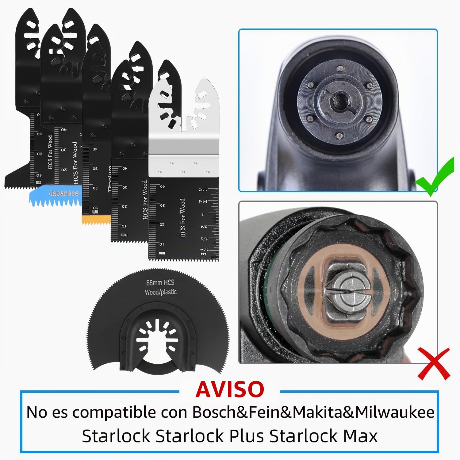 Hojas de Sierra Oscilantes,30pcs Cuchillas Multiherramienta,Accesorios Multiherramienta Universal para Cortar Madera,Clavos,Metal Sierra multifuncion Kit de Hojas de Sierra