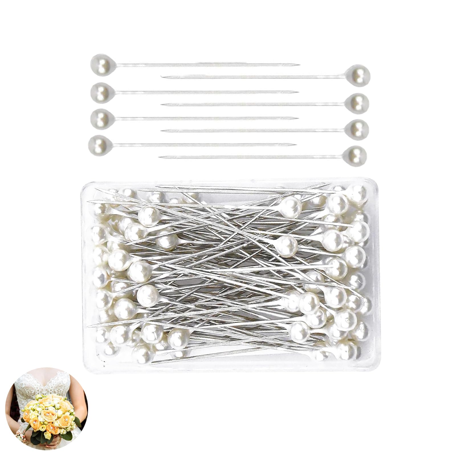 Cuwerfo White 200 Pcs Pearl Pins For Flowers, Sewing Pins, Pearls Flower Pins, For Flowers, For Wedding, Corsage, Bouquets, Art Craft, Sewing Decorations(White)