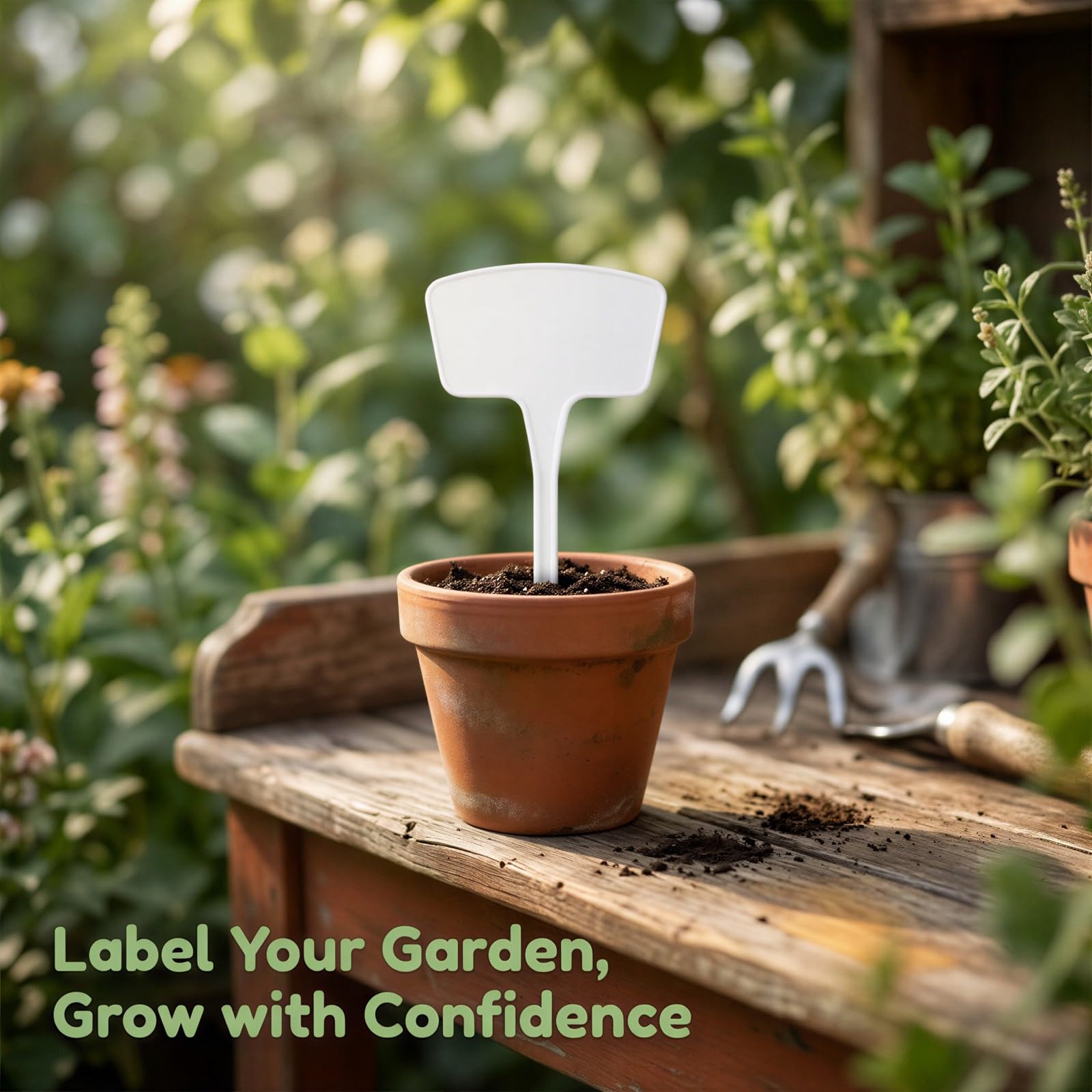 100 étiquettes de jardin pour plantes, format T, blanches, 27 cm, en plastique réutilisable, imperméables pour extérieur, avec stylo d’écriture, idéales pour identifier les plantes au jardin