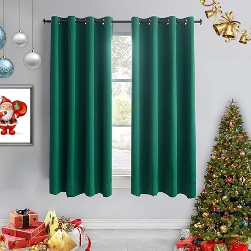 Cortinas verdes navideñas de 63 pulgadas de largo, 2 paneles de cortinas para dormitorio, para sala de estar, ventanas, oscurecimiento de