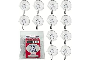 -12 Pak Small 1 1/4-inch Pennsylvania Heavy-Duty Suction Cup Hooks for Glass...