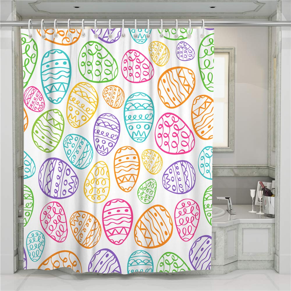 Chickwin Multicolor Eggs Shower Curtain With Hooks, Waterproof Mold-Proof Shower Liner Polyester Dry Quickly For Bathroom Decorative Curtains 3D Creative Easter Printing (180X200cm,)