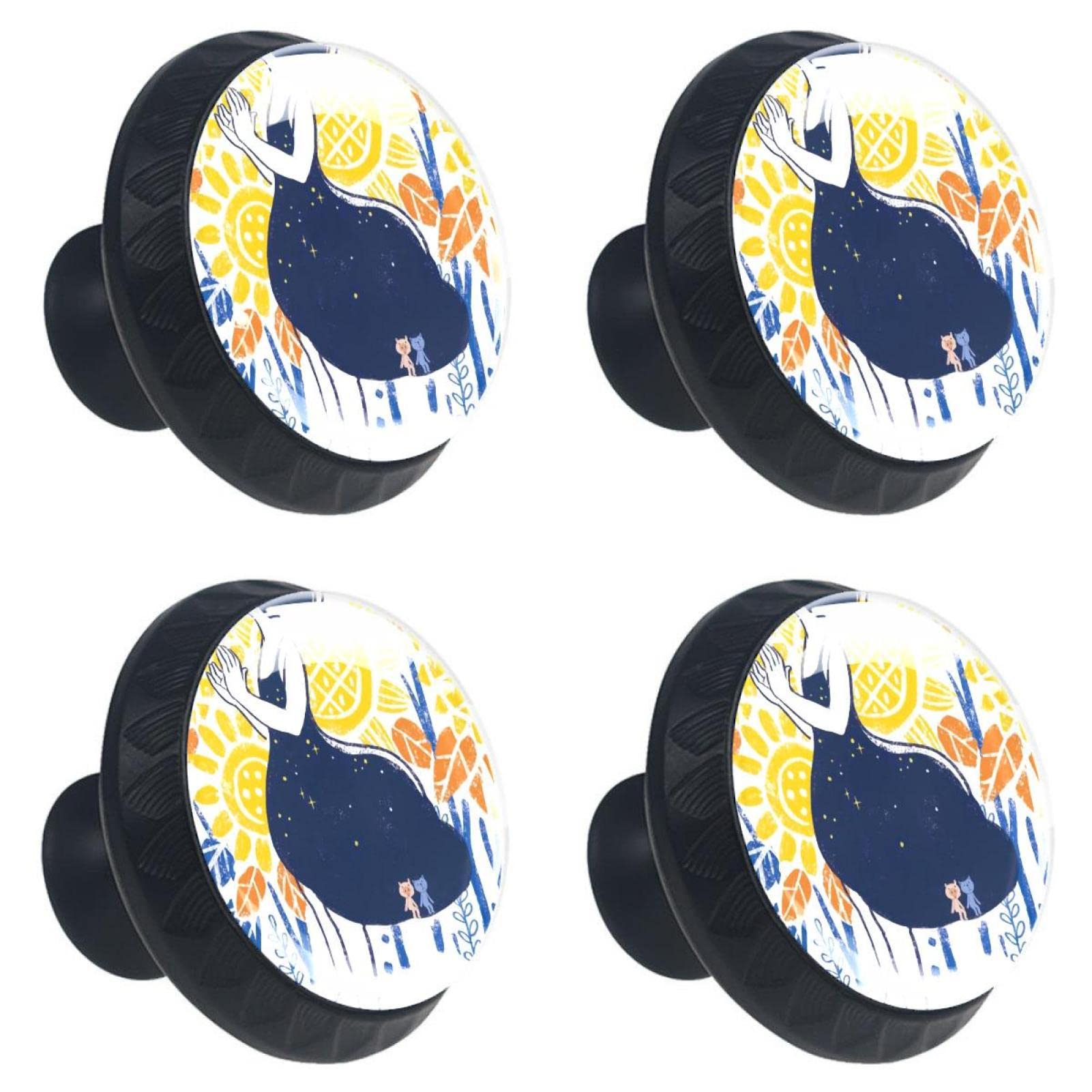 Boutons de tiroir Girl in the Sunflower multicolores pour meuble (lot de 4)