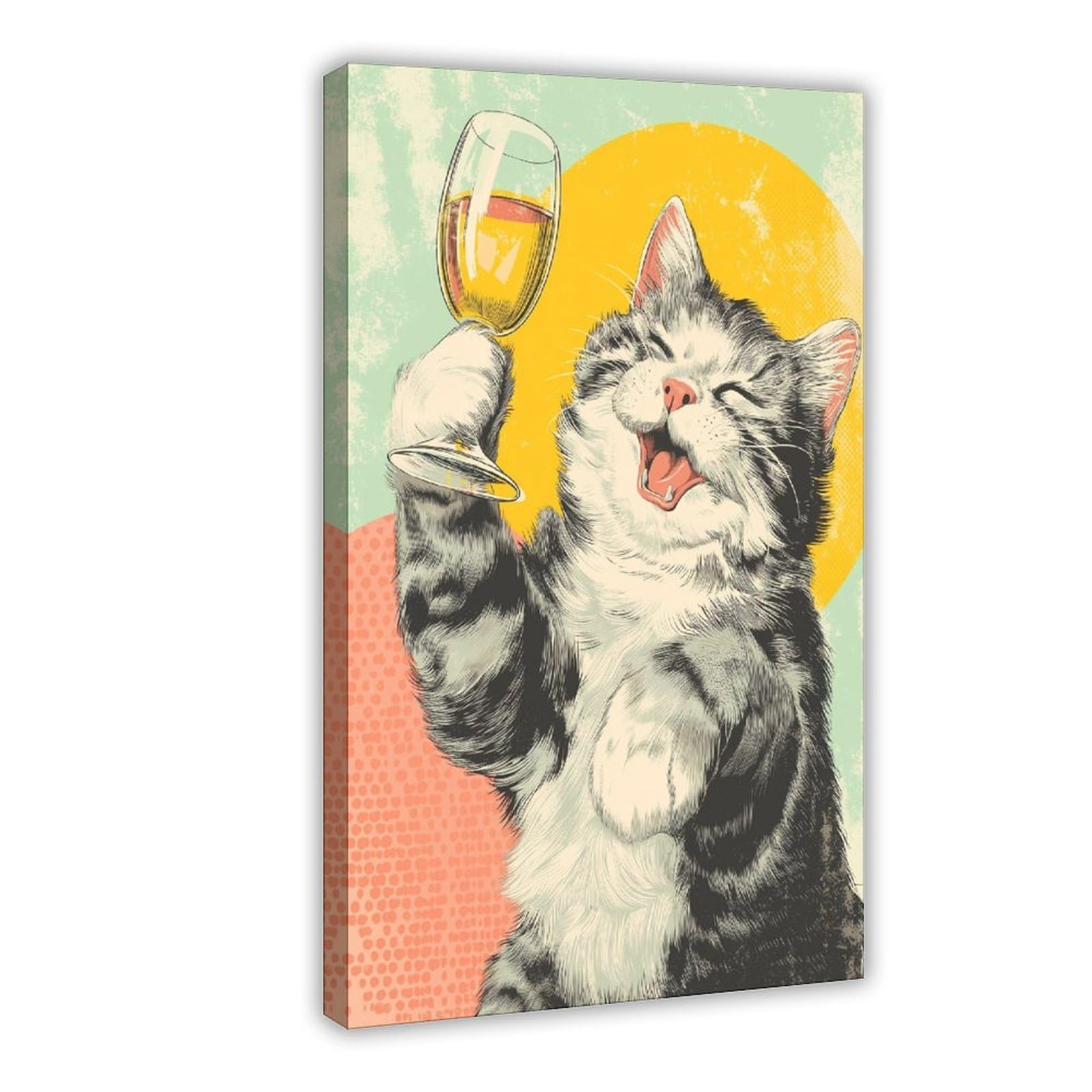 Poster da parete con gatto retrò, divertente, stile vintage, poster su tela, decorazione artistica da parete per soggiorno e camera da letto, 61 cm di lunghezza x 91,4 cm di larghezza