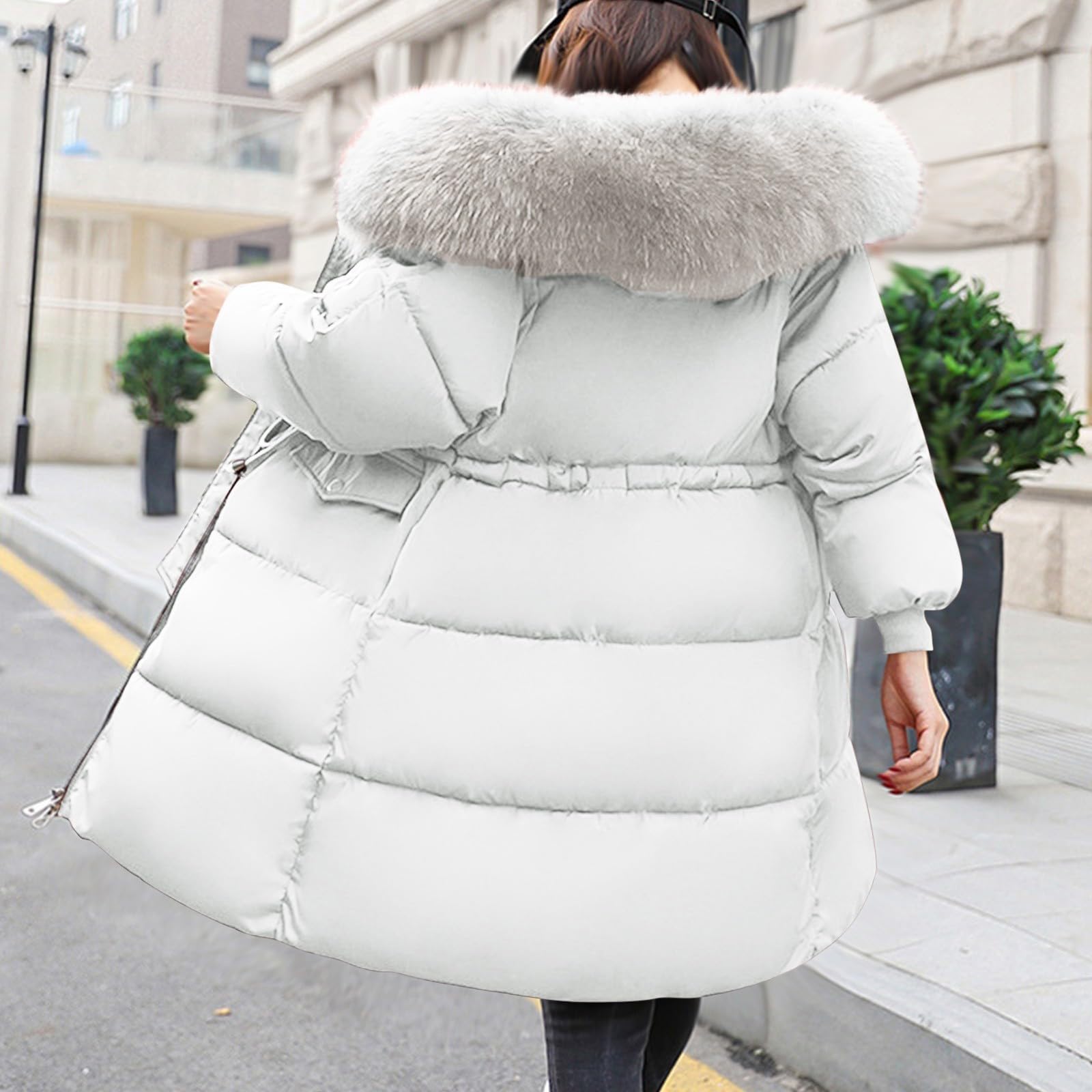 Generisch 2027-Gepolsterte Jacke Langer Schnitt mit Großem Kragen für Kalte Wintertage Warme Wattierte Damenparka mit Taschen