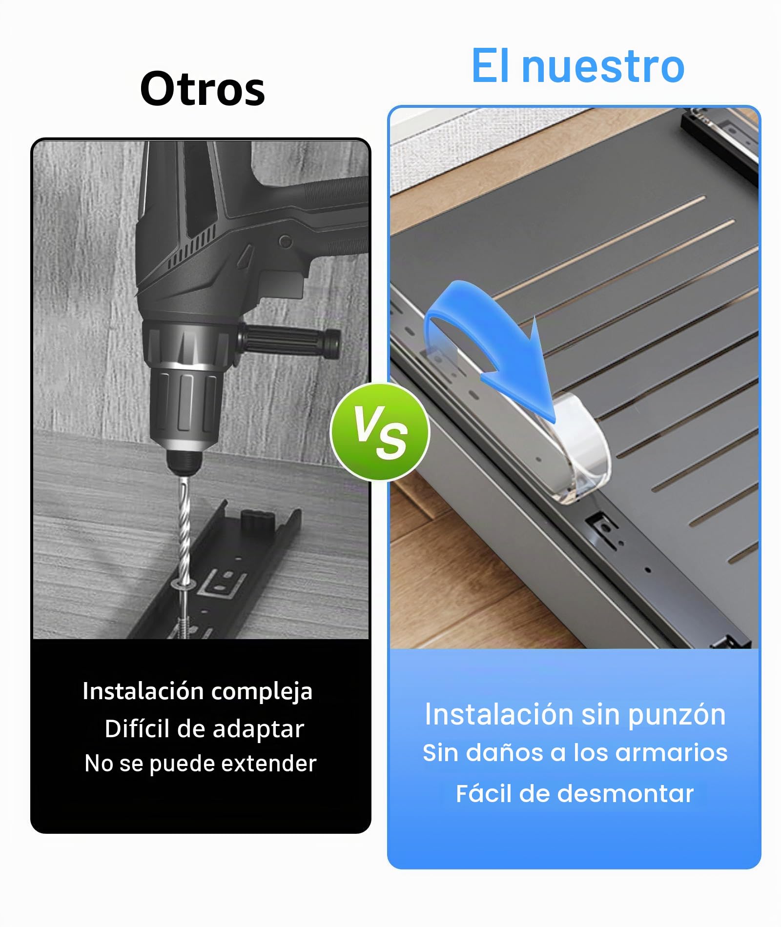 2pcs Cajones Extraibles Para Cocina ,No Requiere Perforación Organizador Cajones, Ampliable Pull Out Cabinet Organizer Cajon Telescopico Adhesivo Para Cocina Baño Armario 32-52x42x7cm(2, Gris)