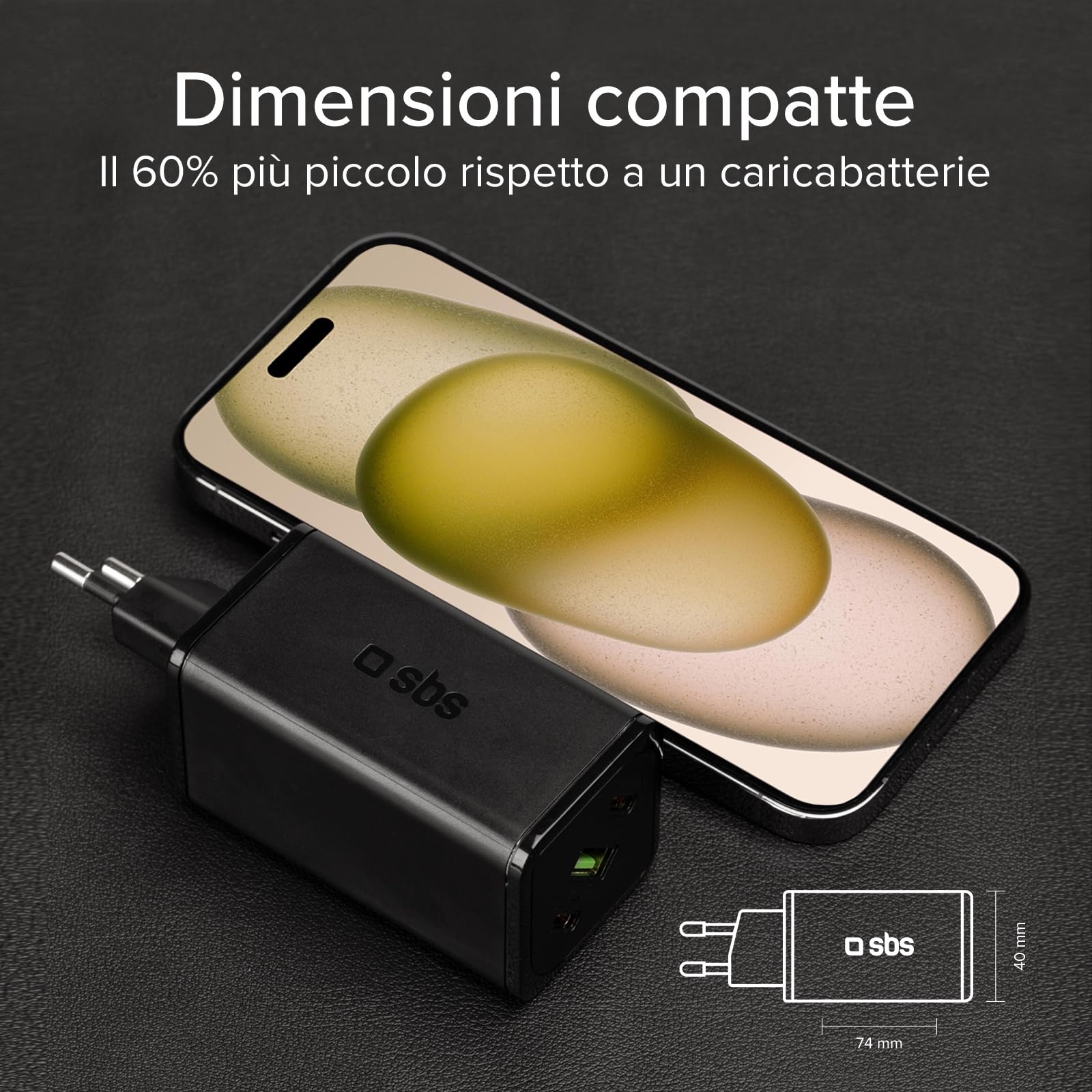 SBS Alimentatore Slim USB-C 100W, Tecnologia GaN, Power Delivery (PD), Ricarica Rapida, Adaptive Fast Charge (AFC), Caricatore iPhone, iPad, MacBook Air, Samsung, Tablet, Smartphone, Notebook, Nero