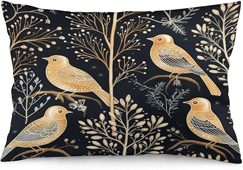 Funda de almohada dorada de invierno con diseño de pájaros de nieve, Navidad, 12 x 20 pulgadas, diseño de Feliz Navidad, invierno, Navidad, cojín