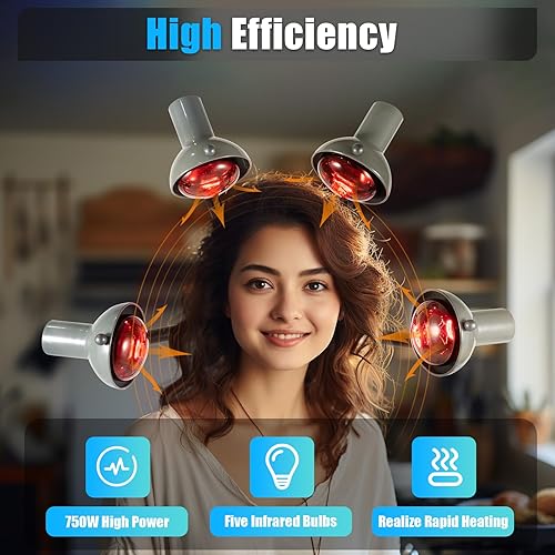 Miniatura 2 de Lámpara infrarroja, 5 cabezas de pie calentador infrarrojo vaporizador de salón con base rodante, 750w 110v infrarrojo pelo colorante hierro,