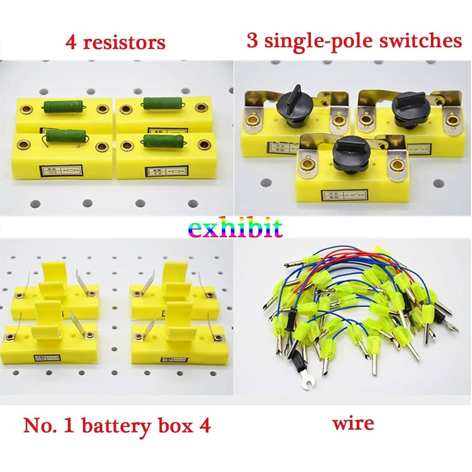 Scatola for esperimenti con componenti di circuiti raggruppati con scatole batteria, portalampade, interruttori e bobine di resistenza, serie di fisica e kit da laboratorio for costruzioni parallele