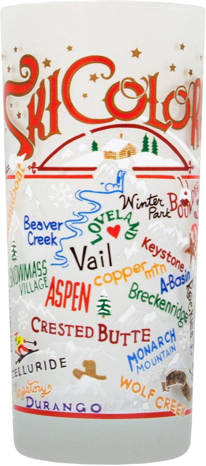 Catstudio Drinking Glass, Ski Montana Frosted Glass Cup for Kitchen, Drinking Glasses, 15oz Dishwasher Safe Tumbler for Skiing Lovers