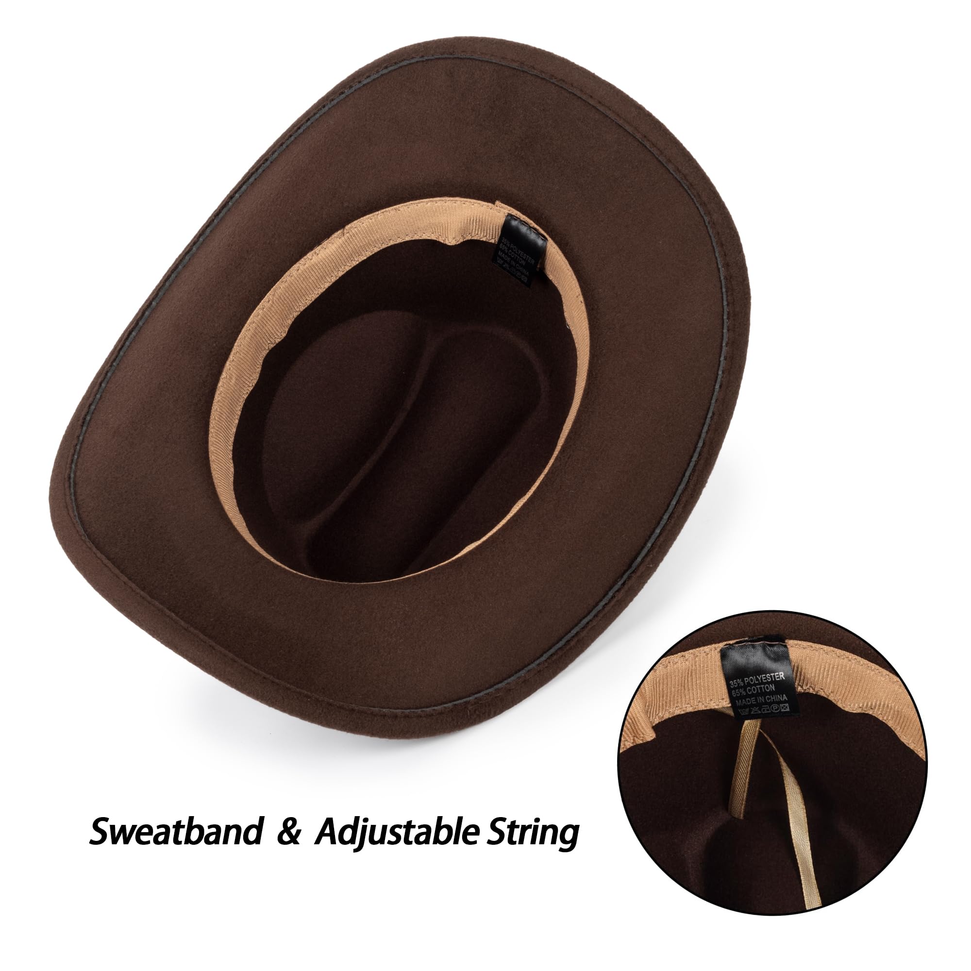 Cappello da cowgirl in feltro western – Cappello Panama Jazz Fedora con fibbia incisa floreale decorazione cintura da 56,9 cm a 57,9 cm