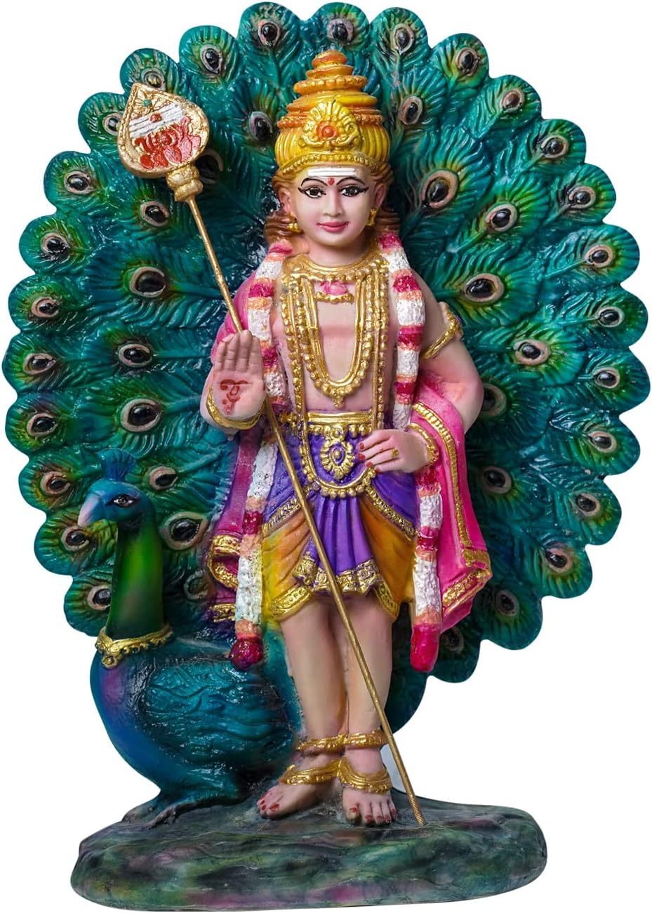 Palani Murugan Showpiece Hindu God Kumaraswamy Idol Decorative Statue Figurine for Home Decor Gifts, Poly Marble 20 X 11 X 27 cm, Multicolour