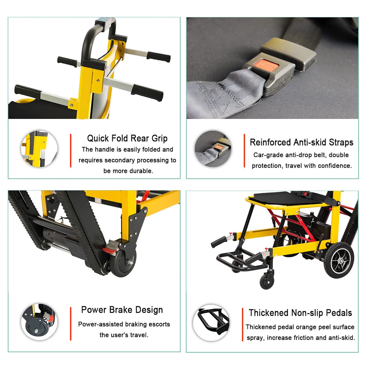 Elektrischer Treppenliftstuhl, zusammenklappbarer leichter Treppenrollstuhl Power Crawler Senioren-Treppenstuhl, elektrischer Handwagen-Treppensteiger, Aluminiumlegierung, Belastung 160 kg,Yellow