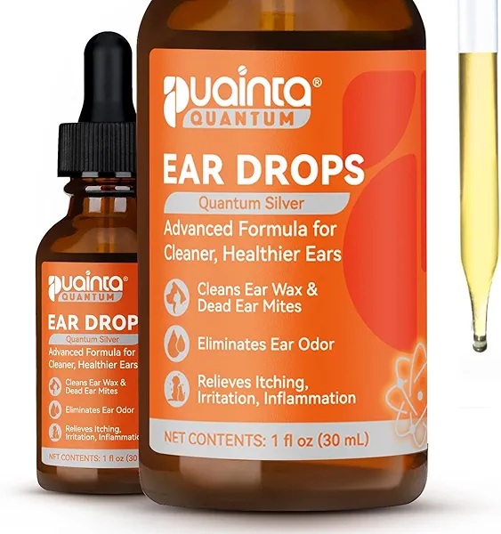 PUAINTA Dog Ear Cleaner, Natural Dog Ear Drops and Infection Treatment, Quantum Silver Dog Ear Cleaning Solution for Itching, Irritation & Wax Build-Up,1oz