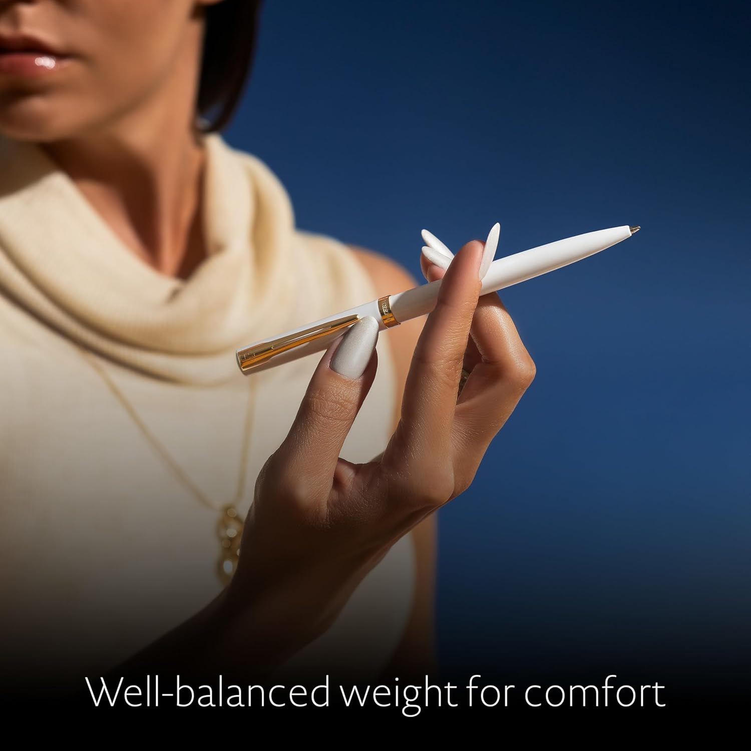 Waterman Impression Ballpoint Pen | Medium Tip with Blue Ink Refill | White Lacquer with Gold-Coated Trim | Gift Box