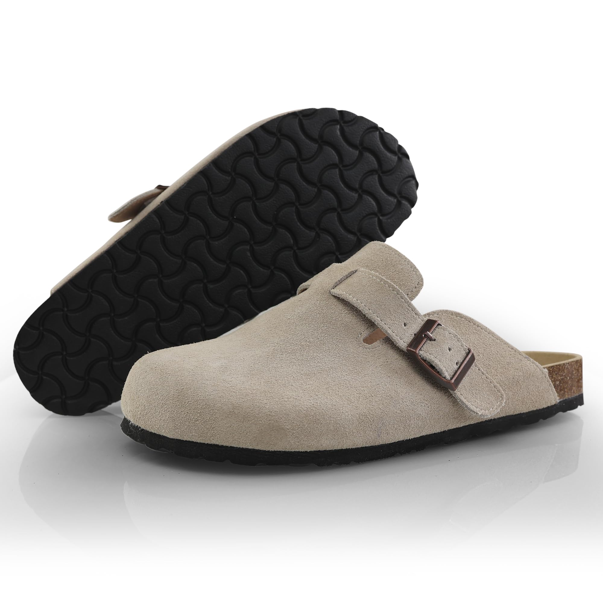 Damen Herren Pantoffel Pantoletten Gartenschuhe Echtleder Clogs geschlossene Hausschuhe mit Kork-Fußbett Sommer Latschen