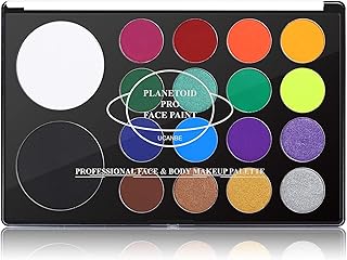 UCANBE Pintura facial y corporal, paleta de maquillaje SFX activada por agua, sartén blanca y negra extragrande, kit profesional de pintura artística no tóxica de 18 colores seguros para Halloween,