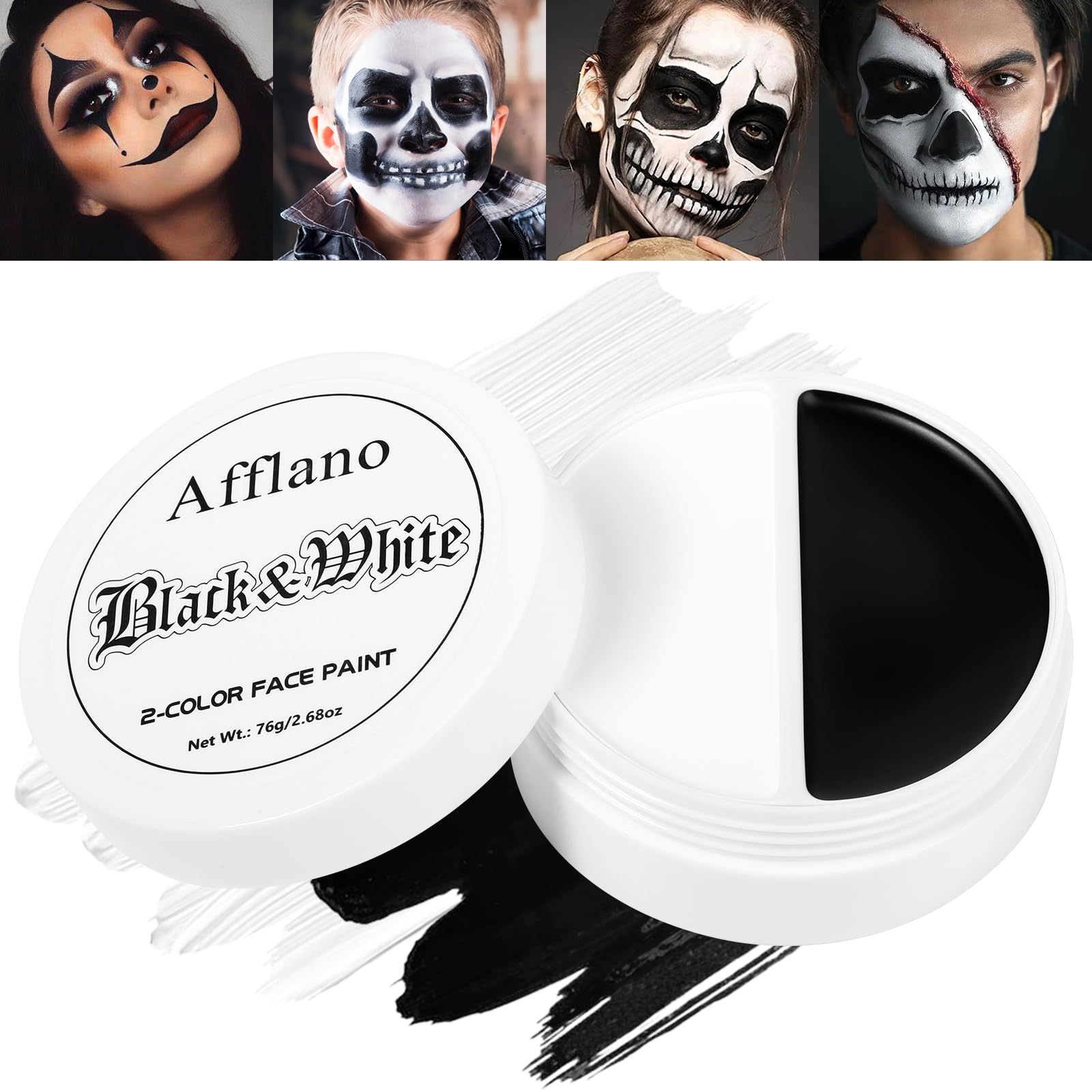 Pintura facial en blanco y negro, maquillaje gótico de payaso de Halloween para niños y adultos, crema a base de aceite de larga duración, pintura corporal completa para Joker, esqueleto, cosplay, SFX 7