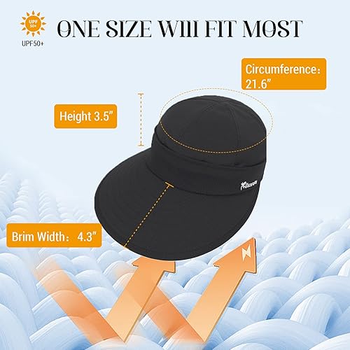 Miniatura 6 de Sombreros de sol para mujer, protección UV, ala ancha 2 en 1, visera con cremallera, sombrero de playa de verano, sombrero de golf plegable para