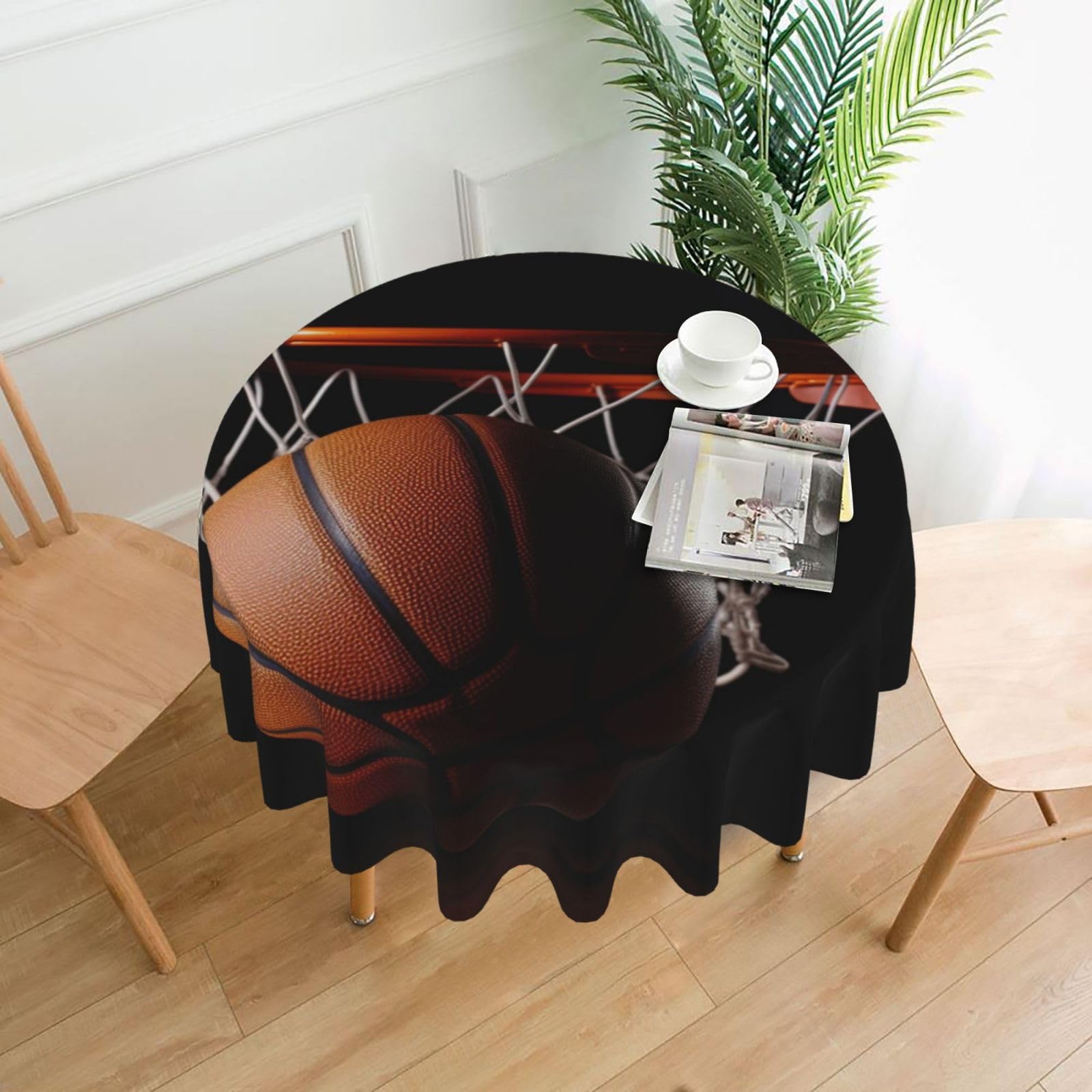 Nappe ronde basket-ball anti-tache et infroissable pour buffet de salle à manger